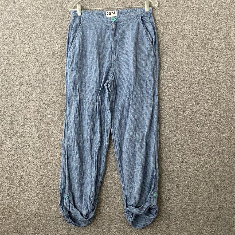 Flax Women’s Size Petite Blue High Waisted Straight Leg Linen Summer Pants